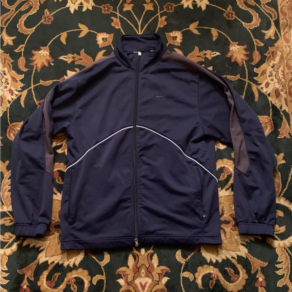💨 Y2K NIKE GREY TAG NAVY BLUE ZIP UP LONG SLEEVE TRACK JACKET - SIZE SMALL 💨